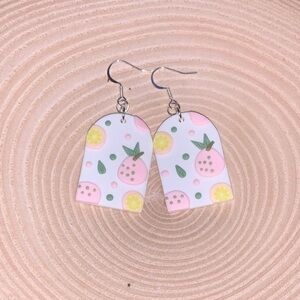 Geometrical Shape with Fruit Handmade Polymer Clay‎ earrings, Arch, 36x24x5mm